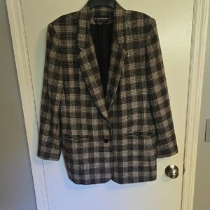 Liz Claiborne Black and Gray Plaid Single-Button Blazer
